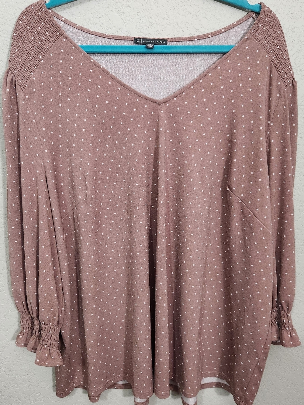 Aqua Polka Dot V-Neck Long Sleeve Top - Dusty Rose